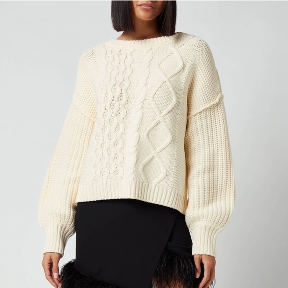 Free People Dream Cable Crew Neck Sweater Ivory - Picture 1 of 10